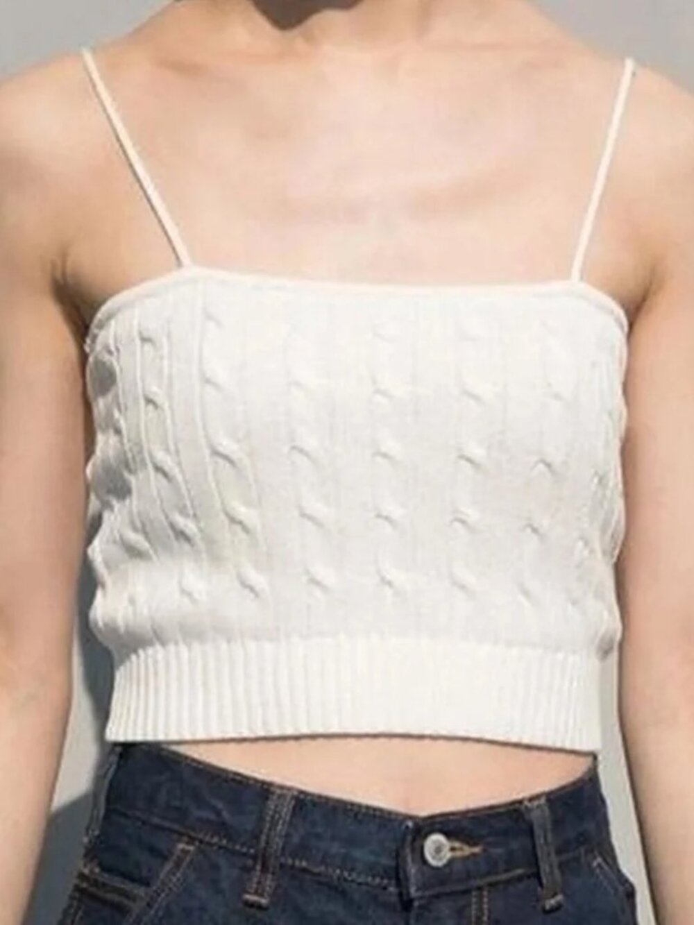 Brandy Melville Cream Cable Knit Cami Tank Top